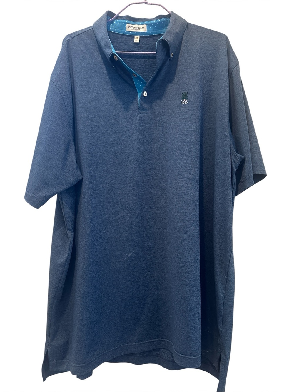 Peter Millar Polo Shirt Mens XL Blue Summer Comfort Golf Short Sleeve Polka Dots